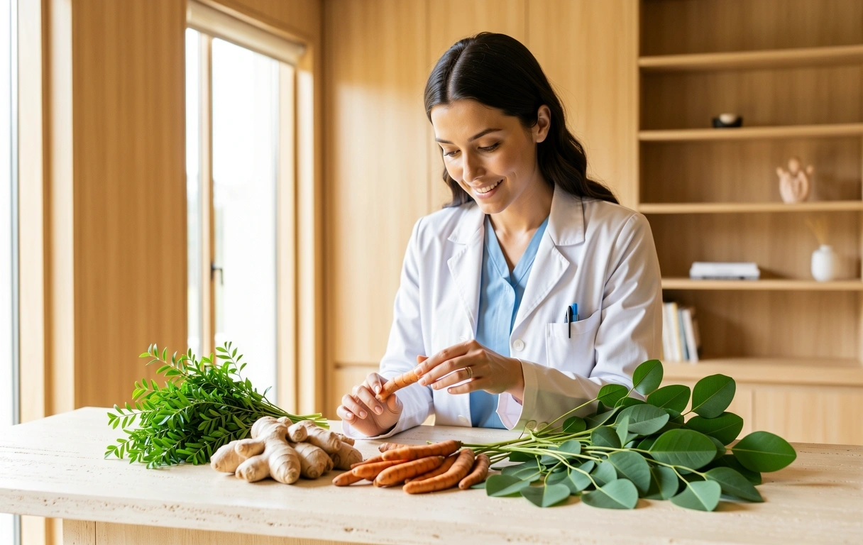 Nutritionist studying local herbs